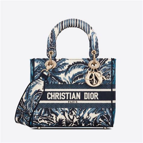 medium lady d-lite bag blue dior palms embroidery|Lady D.